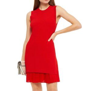 Theory red layered ribbed-knit + pleated georgette dress, size S (new w/o tags)